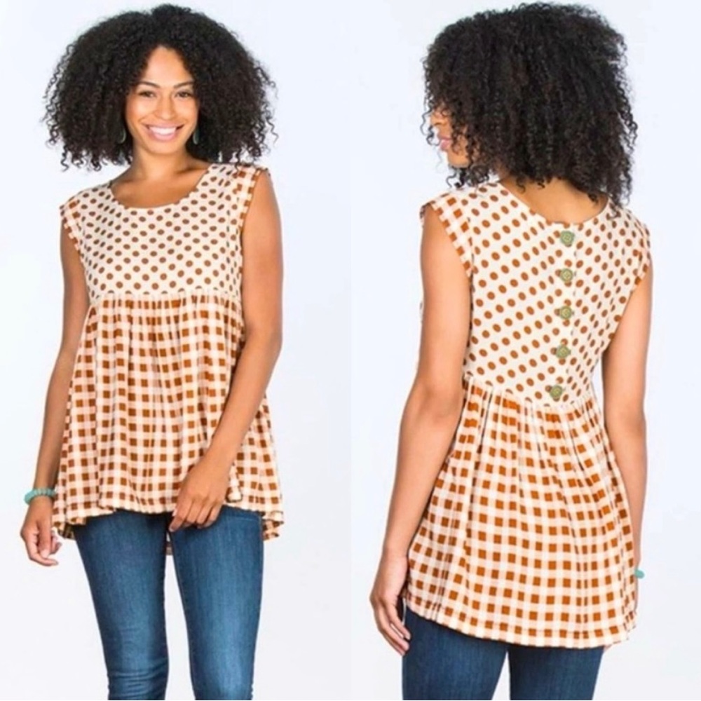 Matilda Jane mixed print polka dot gingham ruffle peplum top cap sleeve